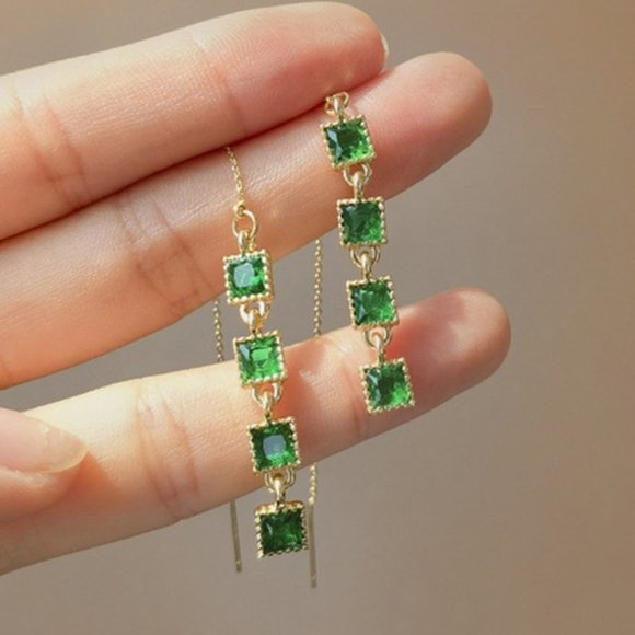 Jewelry - 🎀 18K Yellow Gold Plating Emerald Dangle Earrings For Women, HA4520